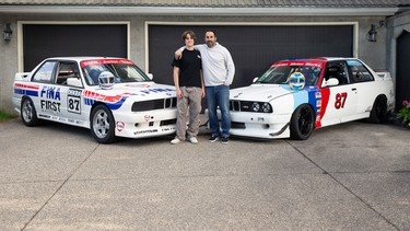 Father and son Anthony and Peter Kalcounis in their BMW E30 M3 race car.  They will campaign together for the first time in July during Vintage on the Prairies at the new Rocky Mountain Motorsports Racing Circuit in Carstairs, Alberta.