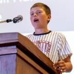 Clayton Richard's children introduced him for induction into the Indiana Football Hall of Fame, presented by Chris Meeks at the National Football Foundation's Joe Tiller Chapter Honors Brunch, Sunday, June 9, 2024 in West Lafayette, Ind.